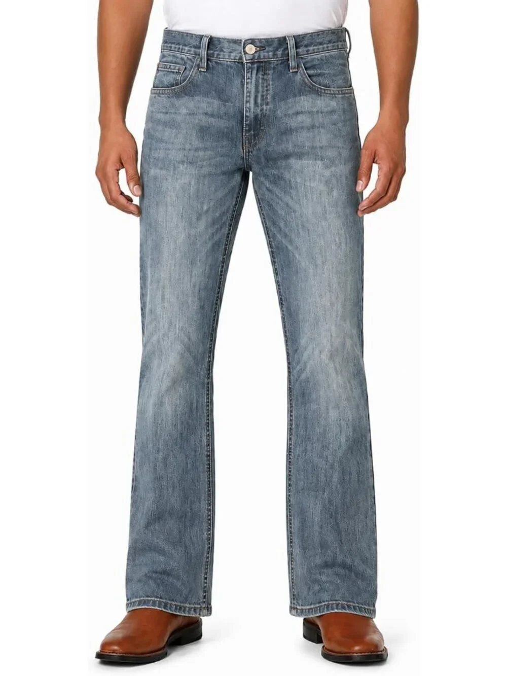 Men's Bootcut Jeans with Stretch, Regular Fit, Back Embroidery, Casual Denim